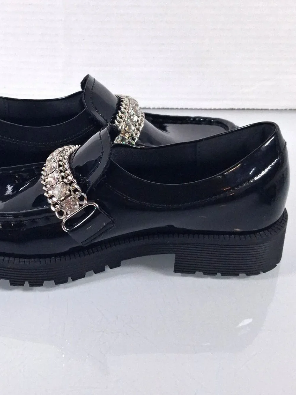 Steve Madden Girls Size 1 Black Taylar Loafers Slip On Shoes Rhinestone Accent